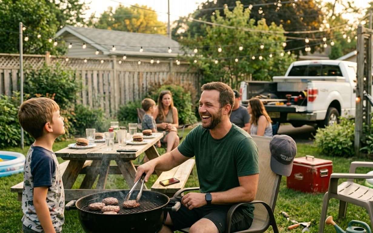 A home-service owner off the clock at a backyard barbecue with his family